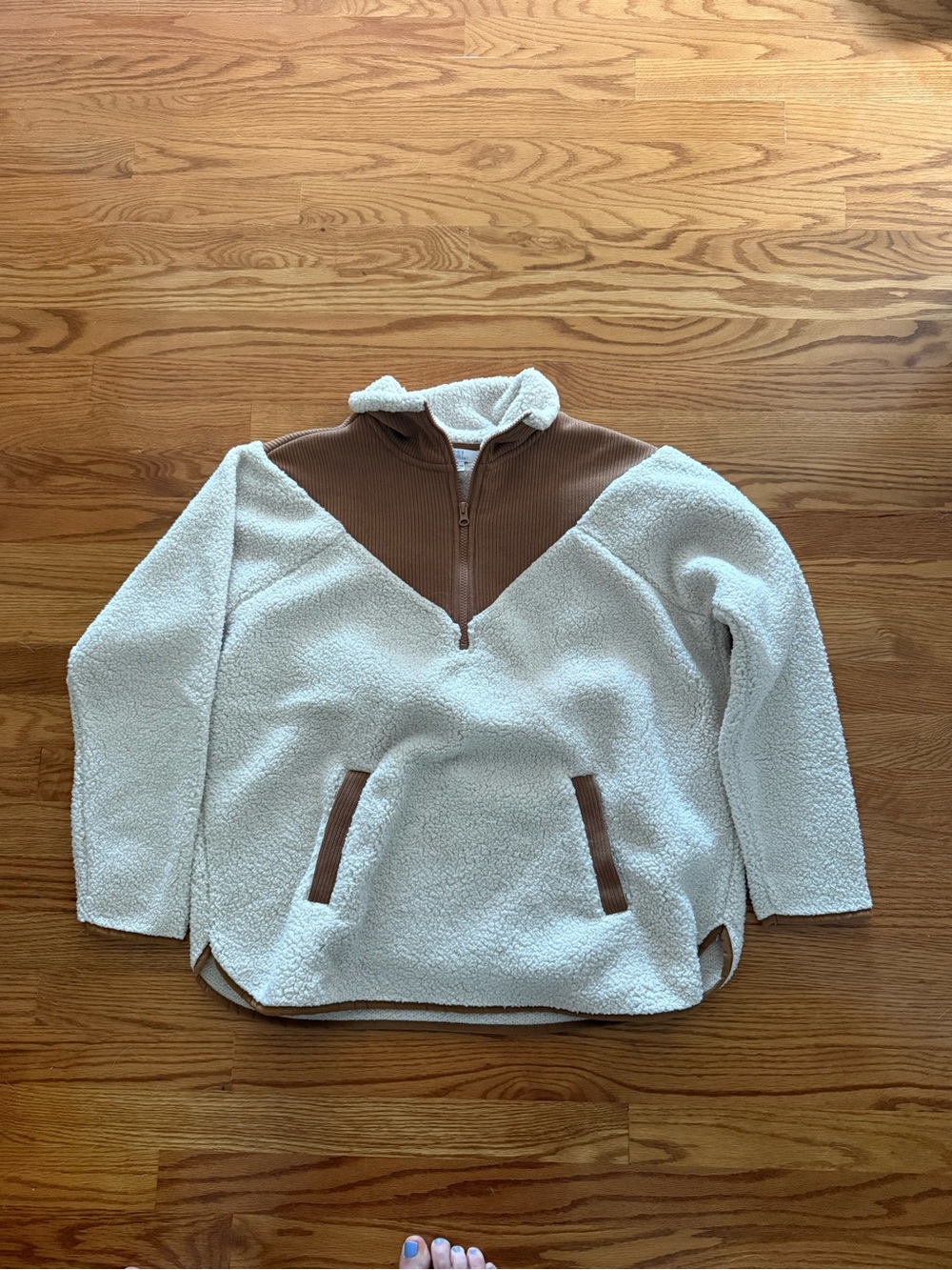 Cream Sherpa Quarter-Zip Pullover with Tan Accents